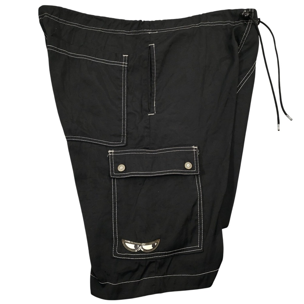 Kik Wear Cargo Shorts Mens Medium Black Hybrid Swim Trunks Y2K Rave USA Made VTG